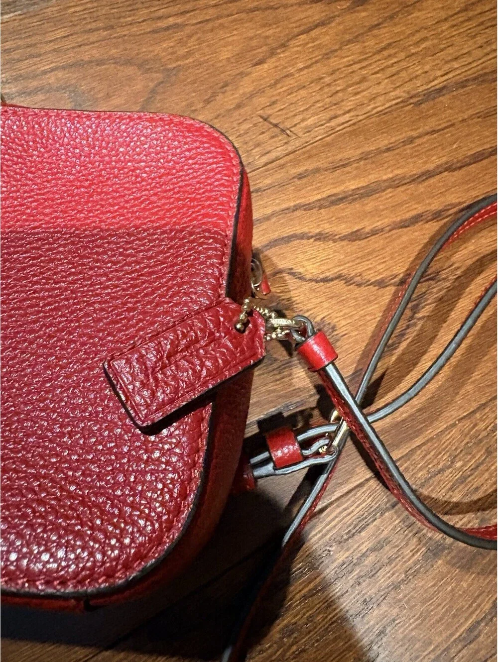 Coach RED Pebbled Leather Mini Camera Crossbody Bag